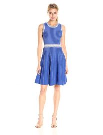 MILLY Women s Vertical Texture Flare Dress blue at Amazon